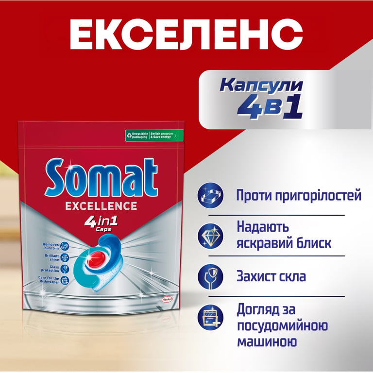 Таблетки для посудомийних машин Somat Excellence 60 шт. (9000101808087) - фото 2