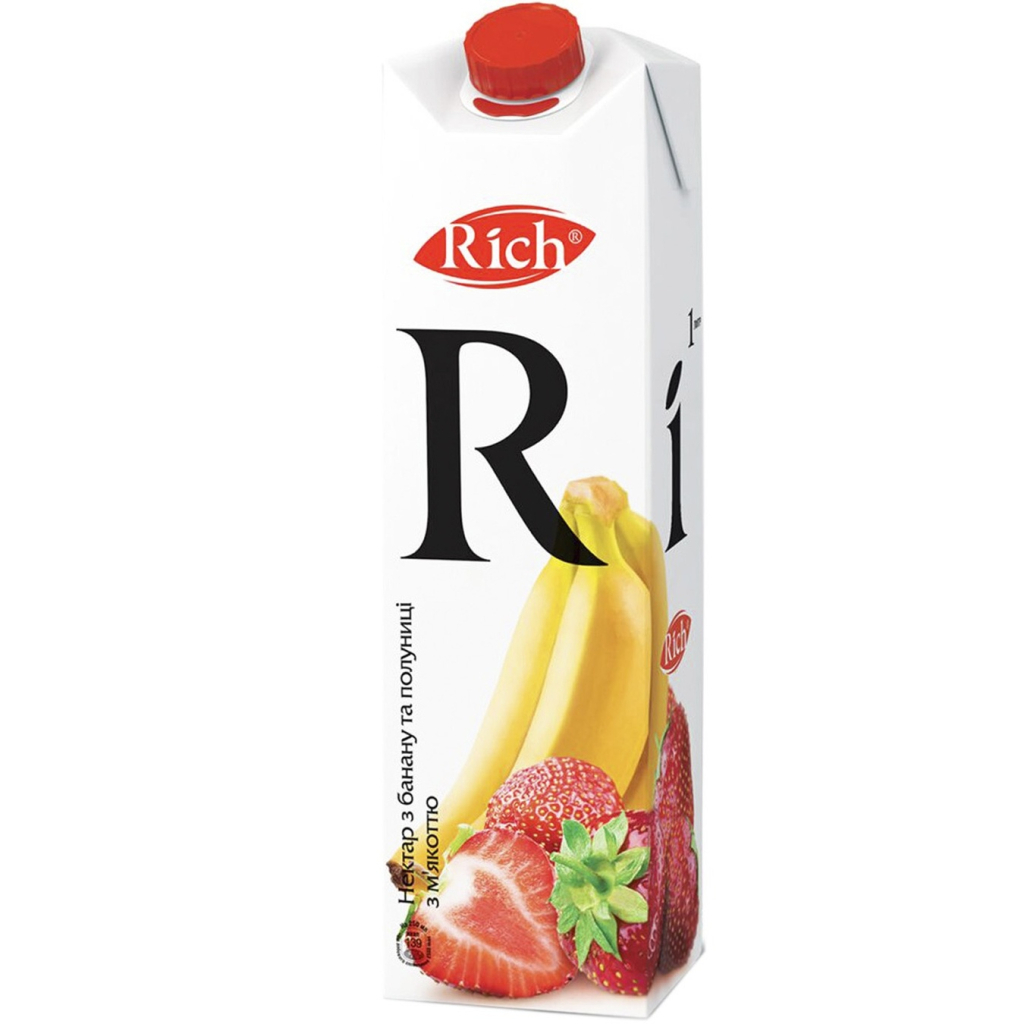 Сік Rich Бананово-полуничний нектар з м'якоттю 1 л (4820039352750) - фото 1 Сік Rich Бананово-полуничний нектар з м'якоттю 1 л (4820039352750) - фото 1
