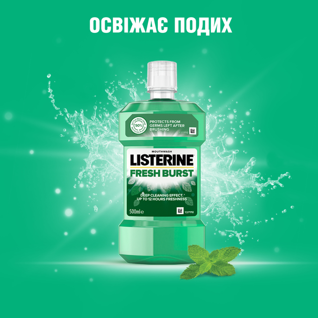 Ополіскувач для порожнини рота Listerine Сплеск свіжості 500 мл (5010123703547) - фото 6 Ополіскувач для порожнини рота Listerine Сплеск свіжості 500 мл (5010123703547) - фото 6