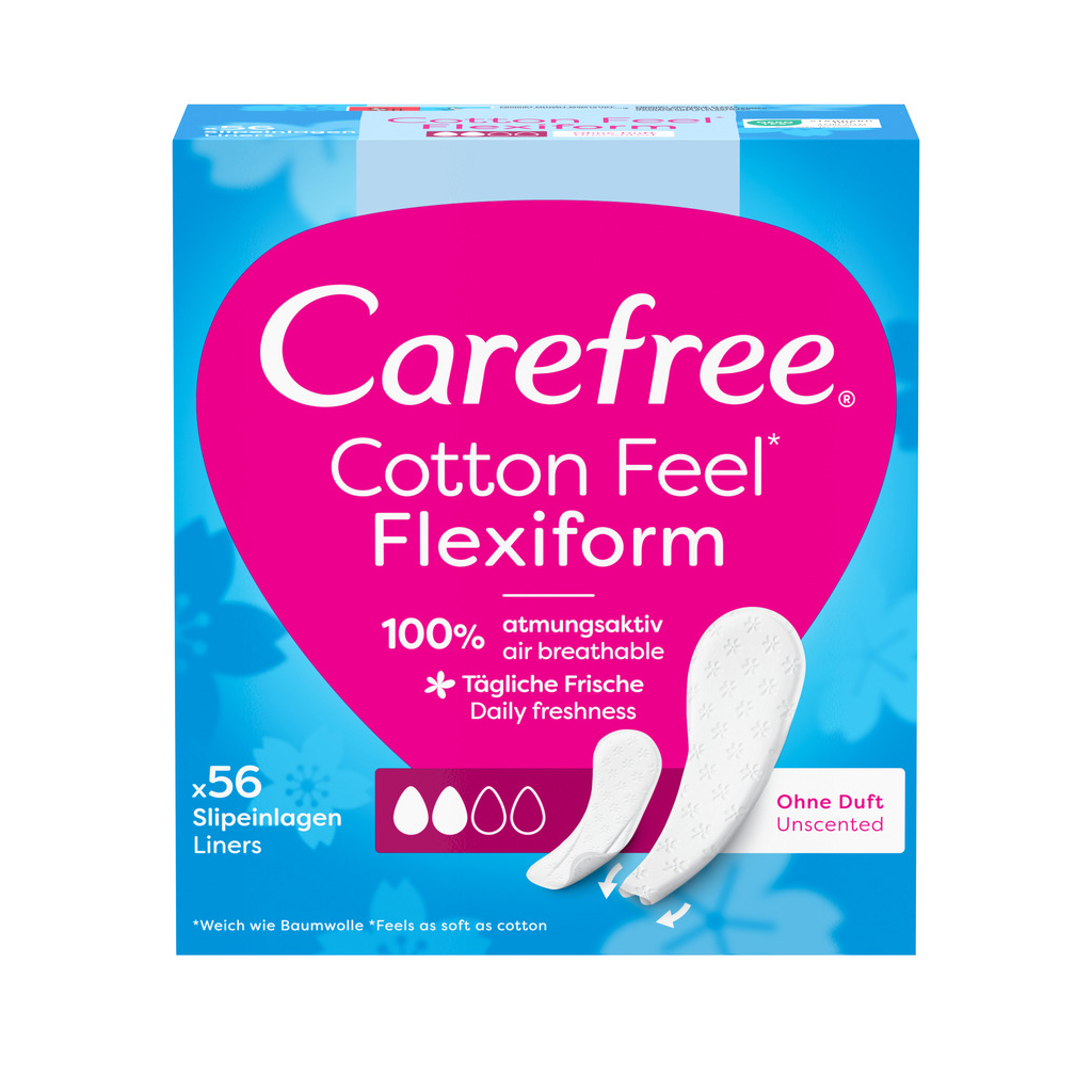Щоденні прокладки Carefree Cotton Feel Flexiform Без аромату 56 шт. (3574661482194) - фото 1 Щоденні прокладки Carefree Cotton Feel Flexiform Без аромату 56 шт. (3574661482194) - фото 1