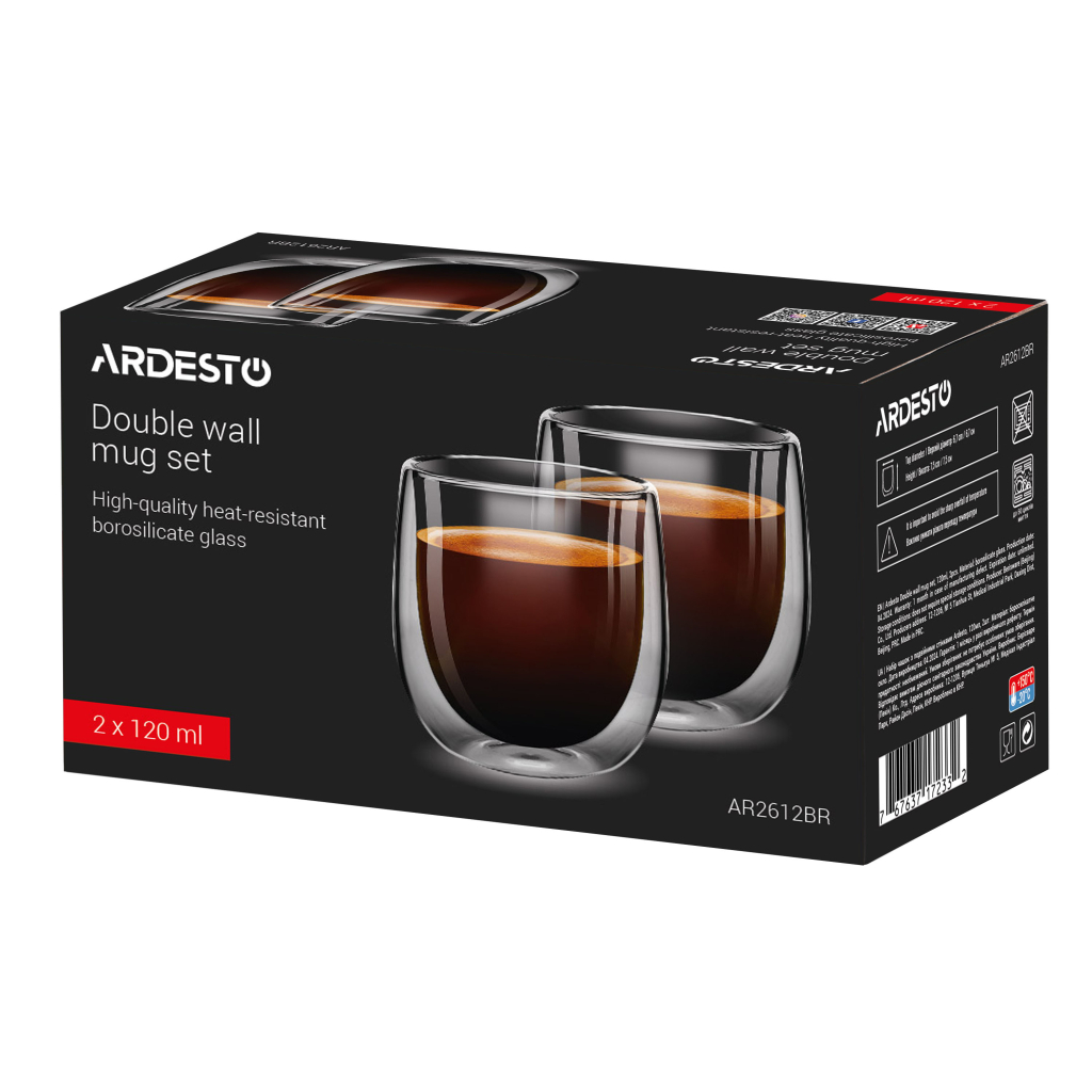 Набір склянок Ardesto з подвійними стінками BR 120 мл 2 шт прозорий (AR2612BR) - фото 2 Набір склянок Ardesto з подвійними стінками BR 120 мл 2 шт прозорий (AR2612BR) - фото 2