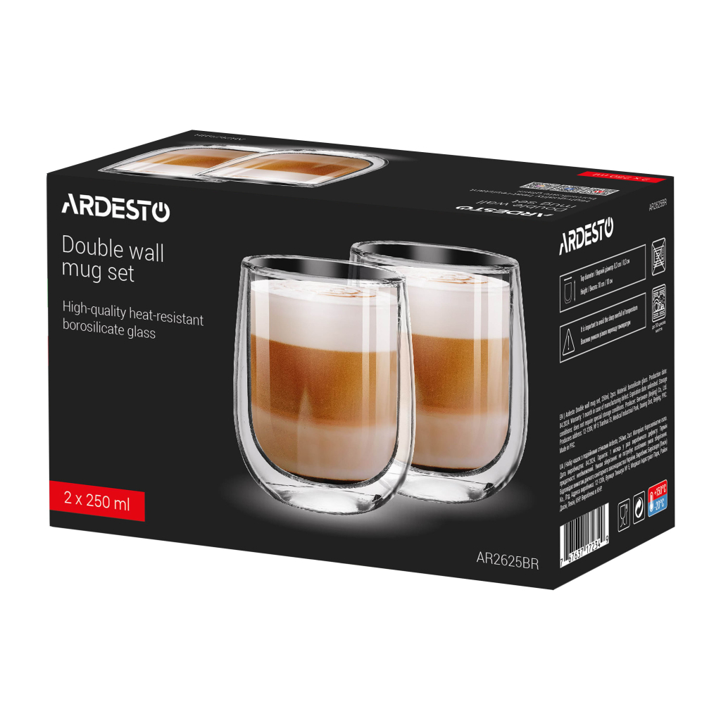 Набір склянок Ardesto з подвійними стінками BR 250 мл 2 шт прозорий (AR2625BR) - фото 2 Набір склянок Ardesto з подвійними стінками BR 250 мл 2 шт прозорий (AR2625BR) - фото 2
