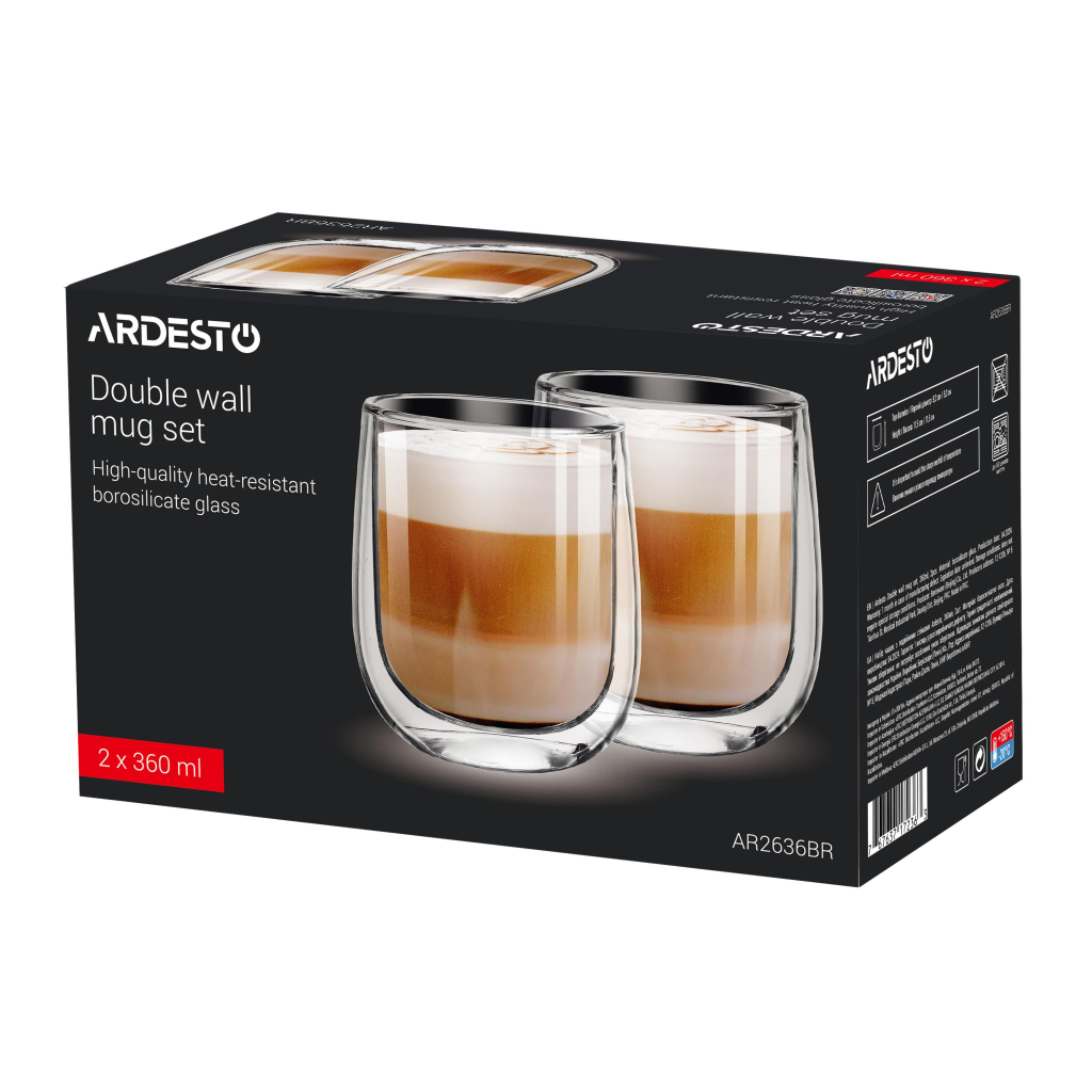 Набір склянок Ardesto з подвійними стінками BR 360 мл 2 шт прозорий (AR2636BR) - фото 2 Набір склянок Ardesto з подвійними стінками BR 360 мл 2 шт прозорий (AR2636BR) - фото 2