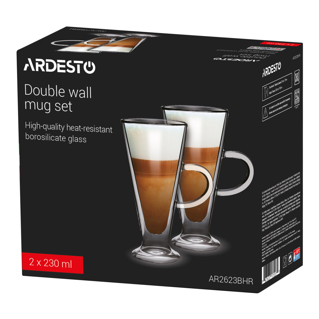 Набір чашок Ardesto BHR 230 мл 2 шт прозорий (AR2623BHR) - фото 2 Набір чашок Ardesto BHR 230 мл 2 шт прозорий (AR2623BHR) - фото 2