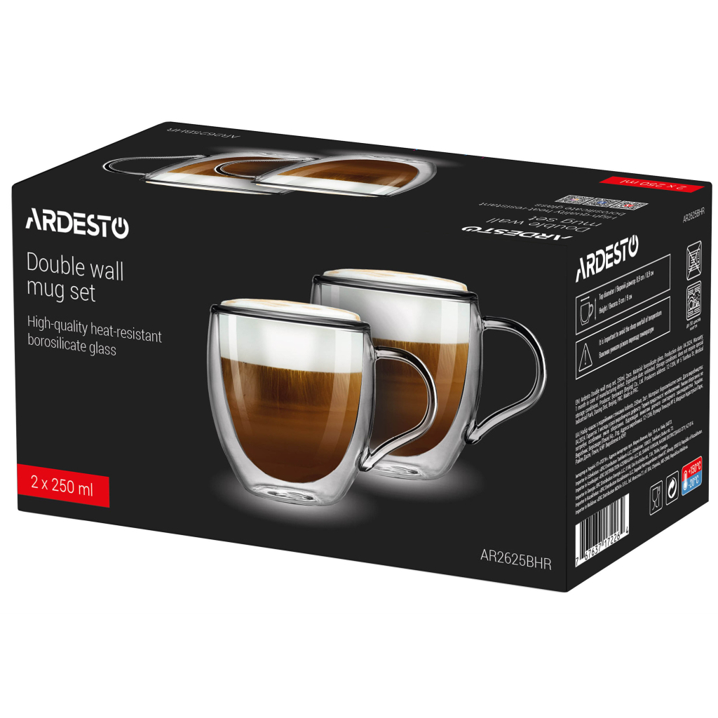 Набір чашок Ardesto BHR 250 мл 2 шт прозорий (AR2625BHR) - фото 2 Набір чашок Ardesto BHR 250 мл 2 шт прозорий (AR2625BHR) - фото 2
