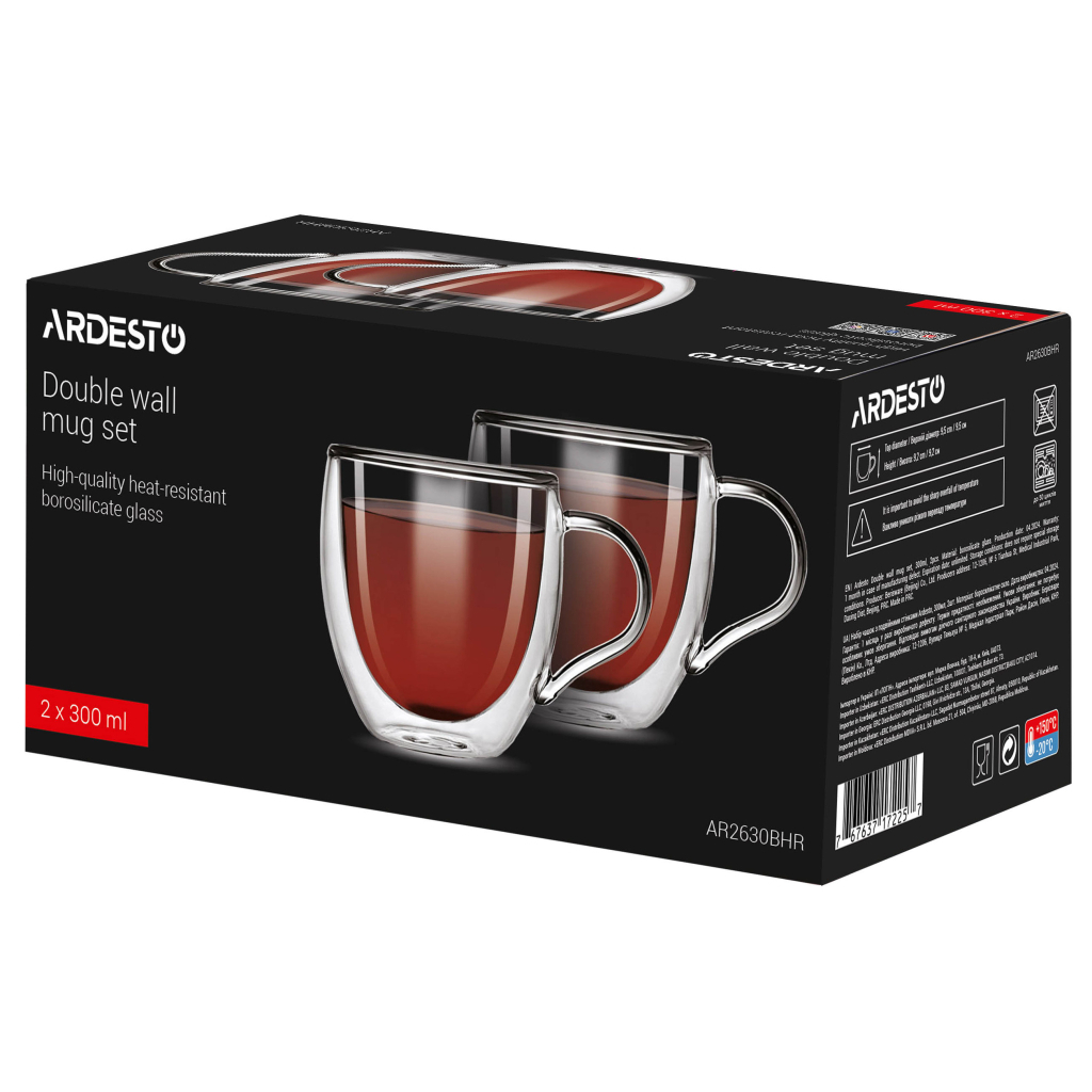 Набір чашок Ardesto BHR 300 мл 2 шт прозорий (AR2630BHR) - фото 2 Набір чашок Ardesto BHR 300 мл 2 шт прозорий (AR2630BHR) - фото 2