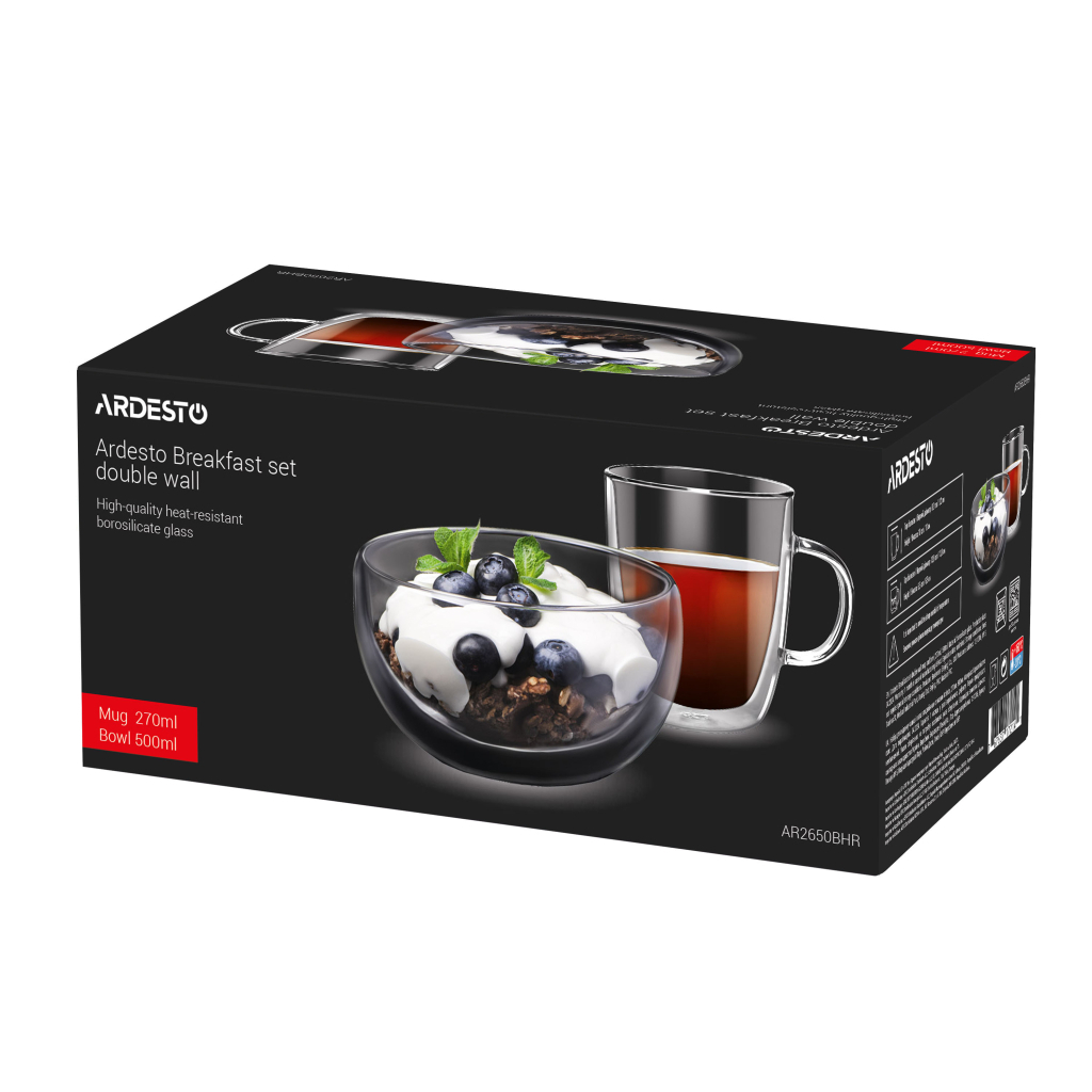 Комплект посуду Ardesto набір для сніданку 270 мл чашка + 500 мл піала прозорий (AR2650BHR) - фото 3 Комплект посуду Ardesto набір для сніданку 270 мл чашка + 500 мл піала прозорий (AR2650BHR) - фото 3