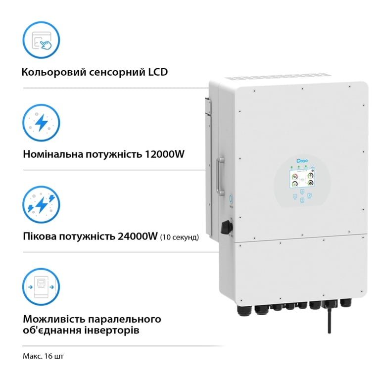 Сонячний інвертор Deye SUN-12K-SG02LP1-EU-AM3 12kW (SUN-12K-SG02LP1-EU-AM3) - фото 2