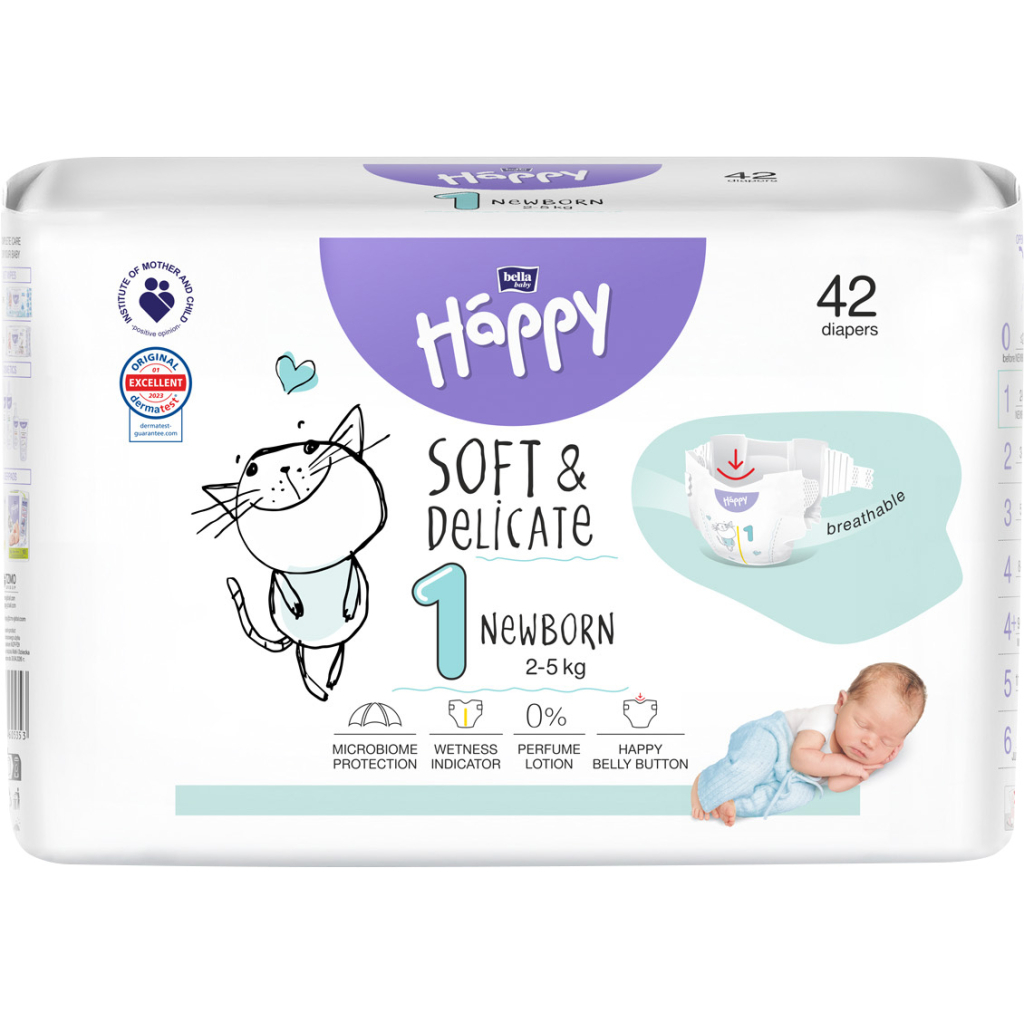 Підгузки Bella Happy Soft & Delicate Newborn 2-5 кг 42 шт (5900516605339) Підгузки Bella Happy Soft & Delicate Newborn 2-5 кг 42 шт (5900516605339)