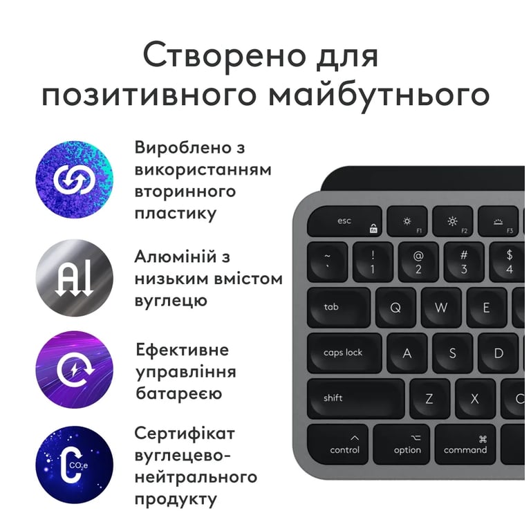 Клавіатура Logitech MX Keys S для MAC Bluetooth/Wireless UA Space Grey (920-011637) - фото 4