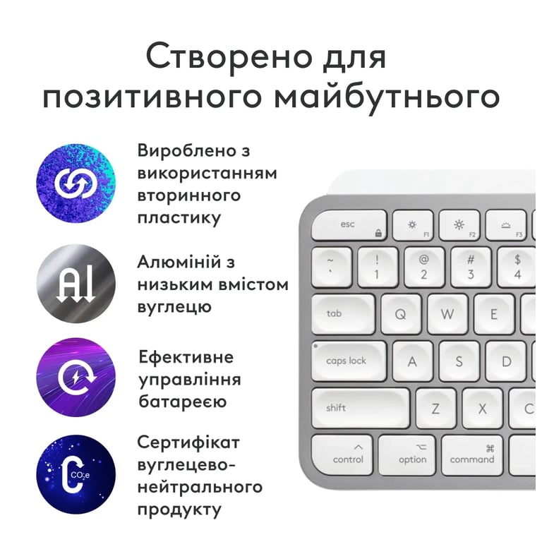 Клавіатура Logitech MX Keys S для MAC Bluetooth/Wireless UA Pale Grey (920-011638) - фото 4