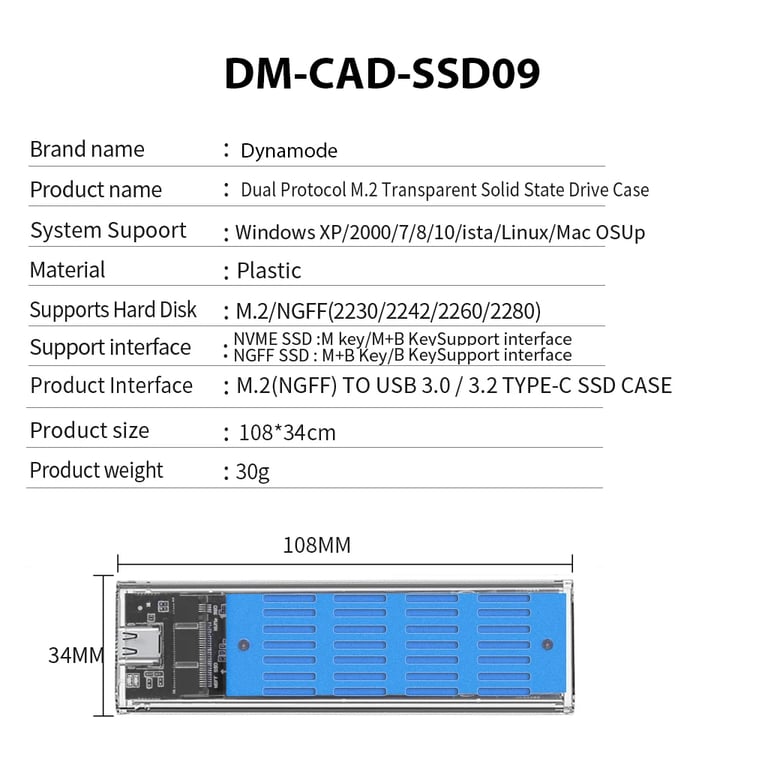 Кишеня зовнішня Dynamode M.2 SSD NVMe/SATA combo ч-з USB3.2 GEN2 Type-C (DM-CAD-SSD09) - фото 4