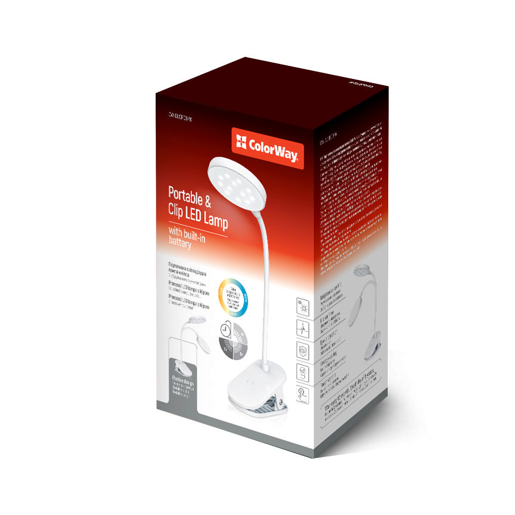 Настільна лампа ColorWay Flexible & Clip 2, 3.5W, battery 1800 mAh (CW-DL10FCB-W) - фото 10 Настільна лампа ColorWay Flexible & Clip 2, 3.5W, battery 1800 mAh (CW-DL10FCB-W) - фото 10