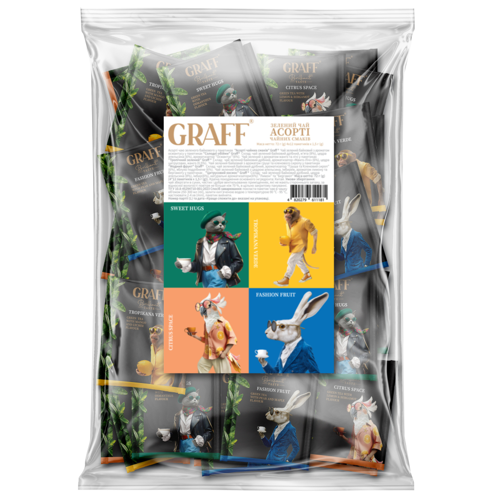Чай Graff Assorted Tea Flavors Асорті чаю зеленого байхового 12 пакетиків x 1.5 г x 4 види (4820279611181) - фото 1