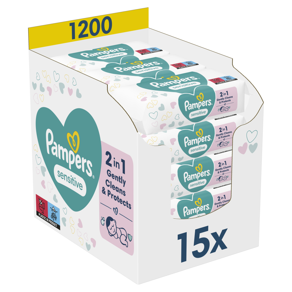 Дитячі вологі серветки Pampers Sensitive 15 x 80 шт. (8001841063188) Дитячі вологі серветки Pampers Sensitive 15 x 80 шт. (8001841063188)