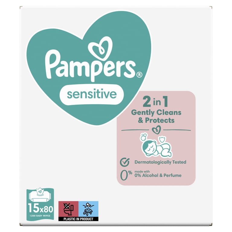 Дитячі вологі серветки Pampers Sensitive 15 x 80 шт. (8001841063188) - фото 2