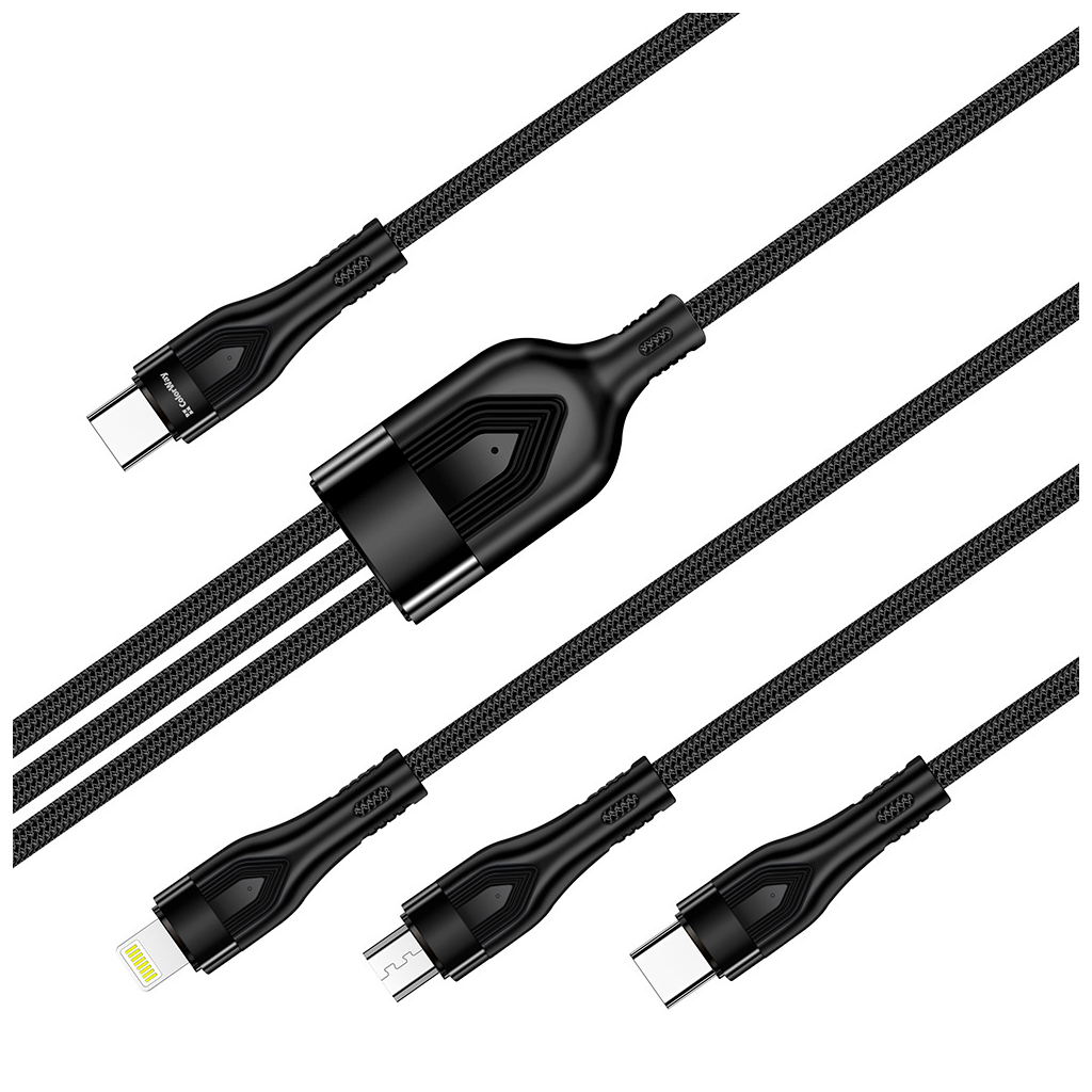 Дата кабель USB 2.0 AM to Lightning + Micro 5P + USB-C 1.2m 3.0A (PD60W data) Black ColorWay (CW-CBPDU3060-BK) - фото 1 Дата кабель USB 2.0 AM to Lightning + Micro 5P + USB-C 1.2m 3.0A (PD60W data) Black ColorWay (CW-CBPDU3060-BK) - фото 1
