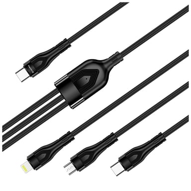 Дата кабель USB 2.0 AM to Lightning + Micro 5P + USB-C 1.2m 3.0A (PD60W data) Black ColorWay (CW-CBPDU3060-BK) - фото 1