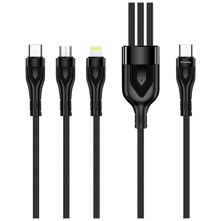 Дата кабель USB 2.0 AM to Lightning + Micro 5P + USB-C 1.2m 3.0A (PD60W data) Black ColorWay (CW-CBPDU3060-BK) - фото 3