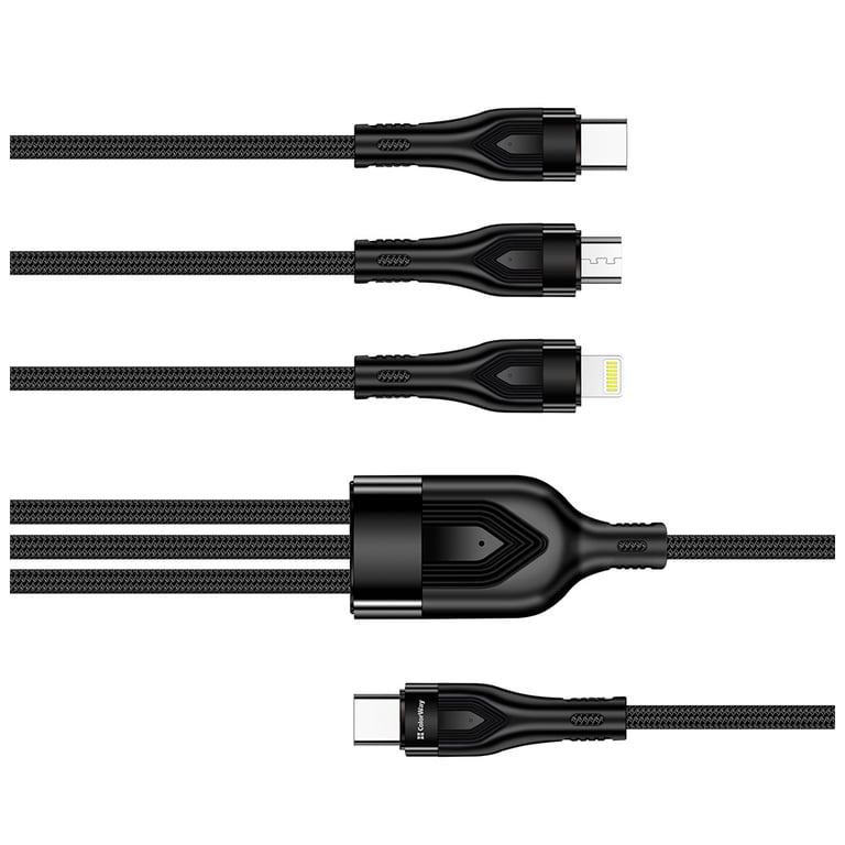 Дата кабель USB 2.0 AM to Lightning + Micro 5P + USB-C 1.2m 3.0A (PD60W data) Black ColorWay (CW-CBPDU3060-BK) - фото 5