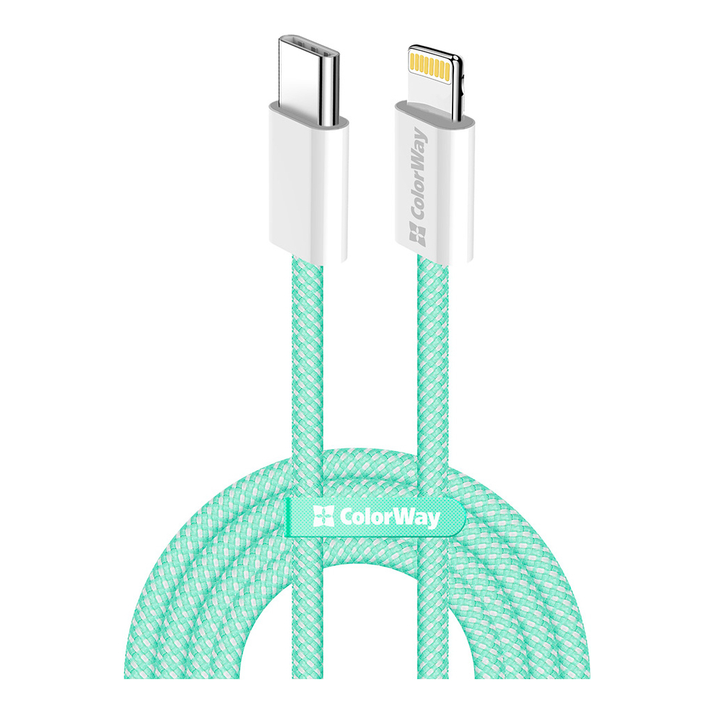 Дата кабель USB-C to Lightning 1.0m 27W green ColorWay (CW-CBPDCL061-G) - фото 1
