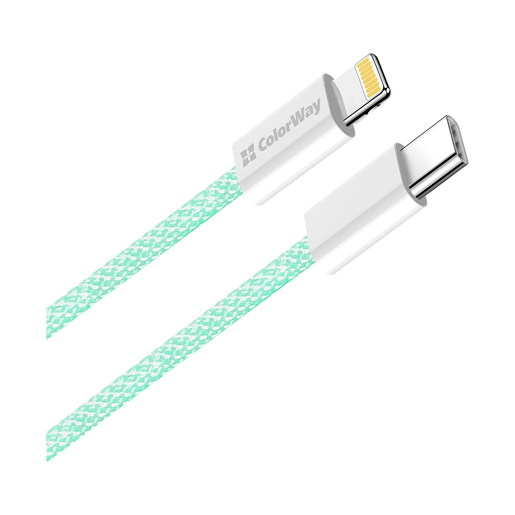 Дата кабель USB-C to Lightning 1.0m 27W green ColorWay (CW-CBPDCL061-G) - фото 2 Дата кабель USB-C to Lightning 1.0m 27W green ColorWay (CW-CBPDCL061-G) - фото 2