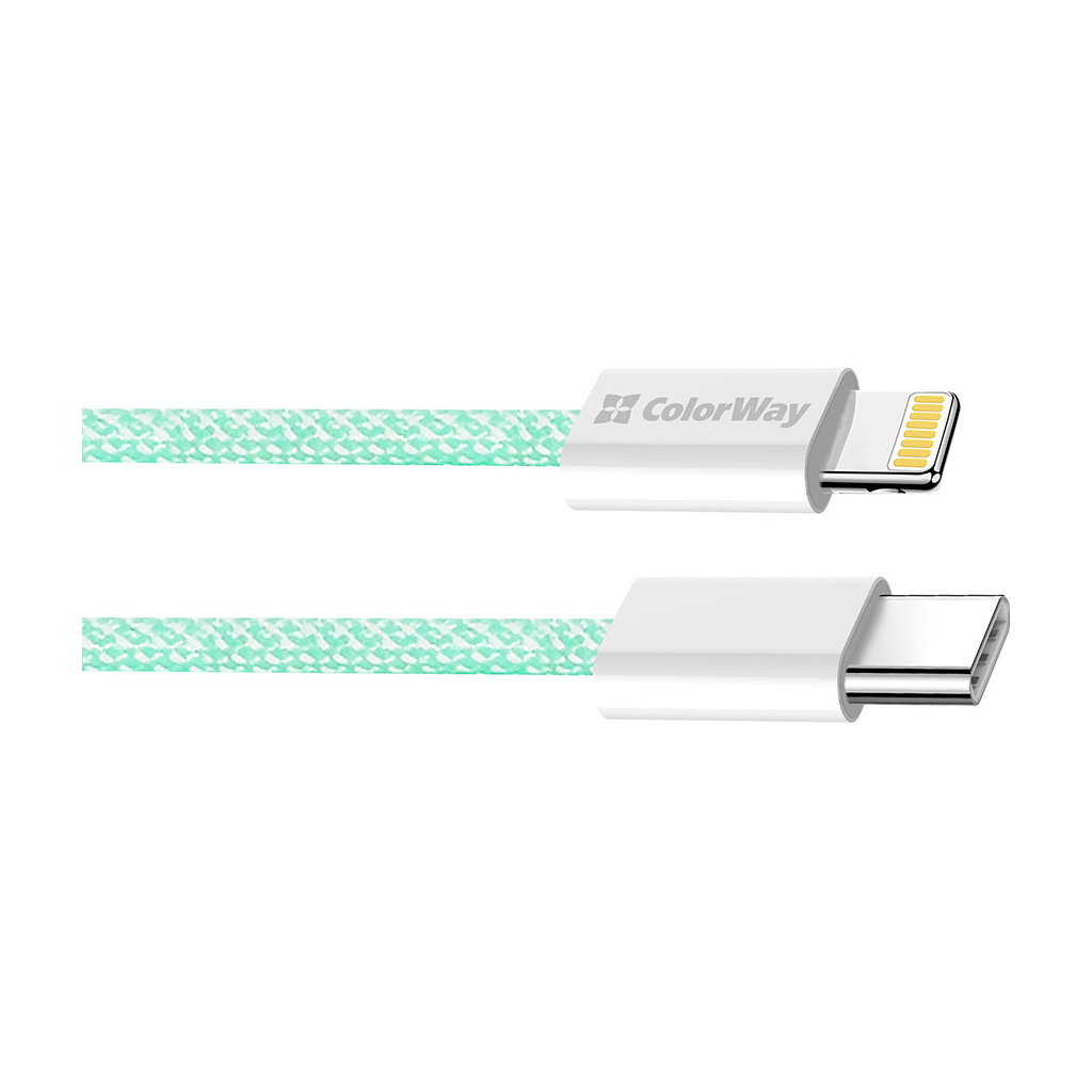 Дата кабель USB-C to Lightning 1.0m 27W green ColorWay (CW-CBPDCL061-G) - фото 3 Дата кабель USB-C to Lightning 1.0m 27W green ColorWay (CW-CBPDCL061-G) - фото 3
