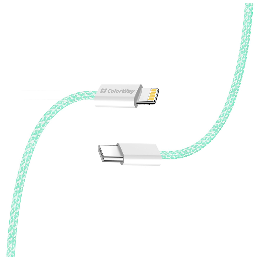 Дата кабель USB-C to Lightning 1.0m 27W green ColorWay (CW-CBPDCL061-G) - фото 6 Дата кабель USB-C to Lightning 1.0m 27W green ColorWay (CW-CBPDCL061-G) - фото 6