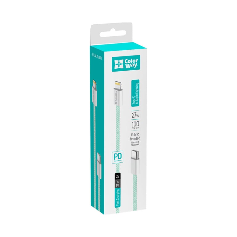 Дата кабель USB-C to Lightning 1.0m 27W green ColorWay (CW-CBPDCL061-G) - фото 8