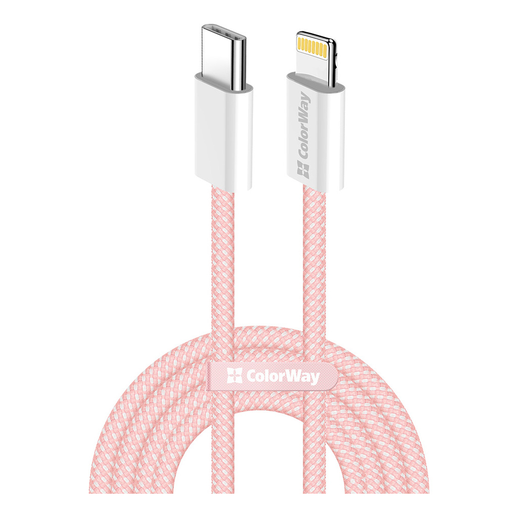 Дата кабель USB-C to Lightning 1.0m 27W pink ColorWay (CW-CBPDCL061-P) - фото 1