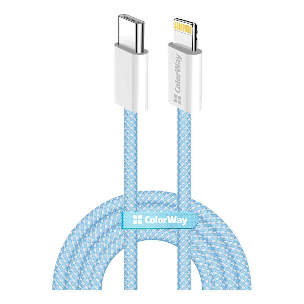 Дата кабель USB-C to Lightning 1.0m 27W blue ColorWay (CW-CBPDCL061-BL) - фото 1