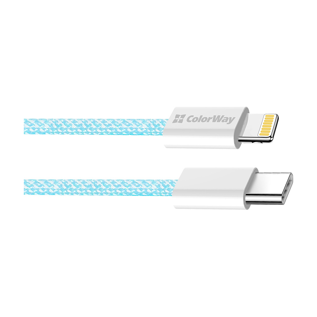 Дата кабель USB-C to Lightning 1.0m 27W blue ColorWay (CW-CBPDCL061-BL) - фото 3 Дата кабель USB-C to Lightning 1.0m 27W blue ColorWay (CW-CBPDCL061-BL) - фото 3