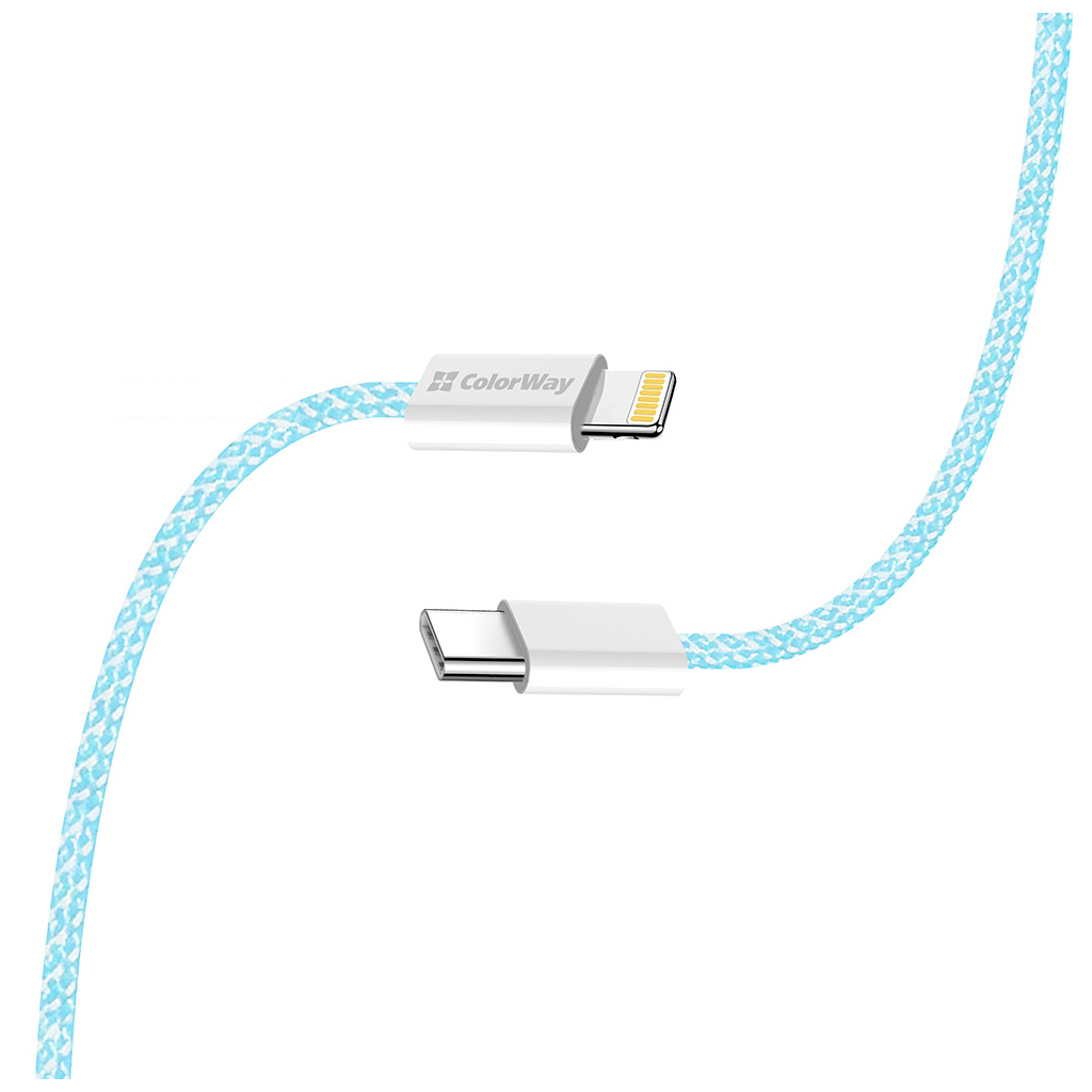 Дата кабель USB-C to Lightning 1.0m 27W blue ColorWay (CW-CBPDCL061-BL) - фото 7 Дата кабель USB-C to Lightning 1.0m 27W blue ColorWay (CW-CBPDCL061-BL) - фото 7