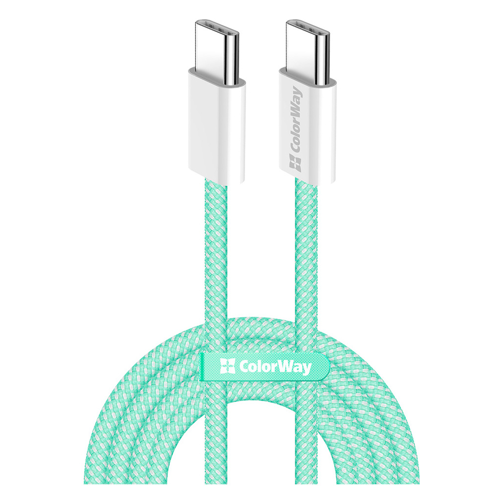 Дата кабель USB-C to USB-C 1.0m 60W 3.0А green ColorWay (CW-CBPDCC061-G) - фото 1