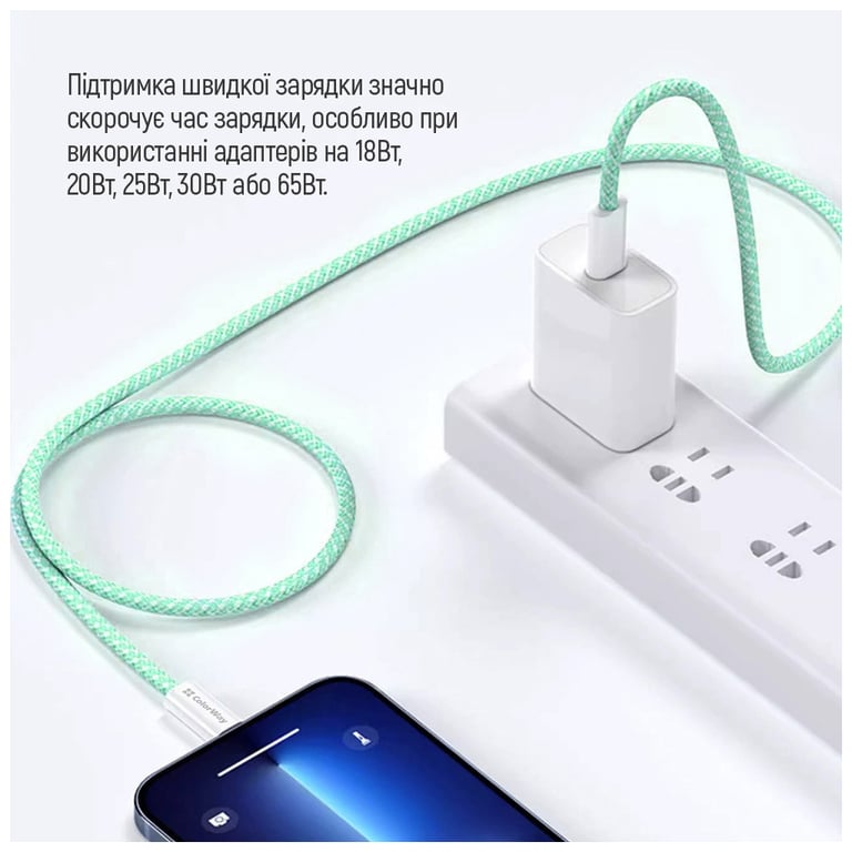 Дата кабель USB-C to USB-C 1.0m 60W 3.0А green ColorWay (CW-CBPDCC061-G) - фото 12