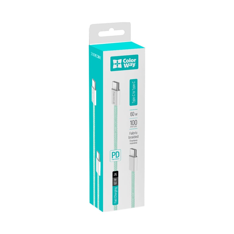 Дата кабель USB-C to USB-C 1.0m 60W 3.0А green ColorWay (CW-CBPDCC061-G) - фото 9