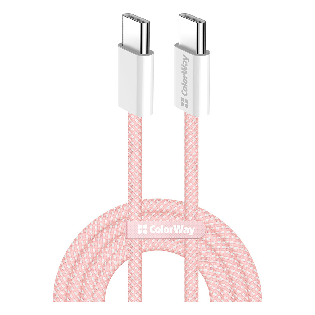 Дата кабель USB-C to USB-C 1.0m 60W 3.0А pink ColorWay (CW-CBPDCC061-P) - фото 1