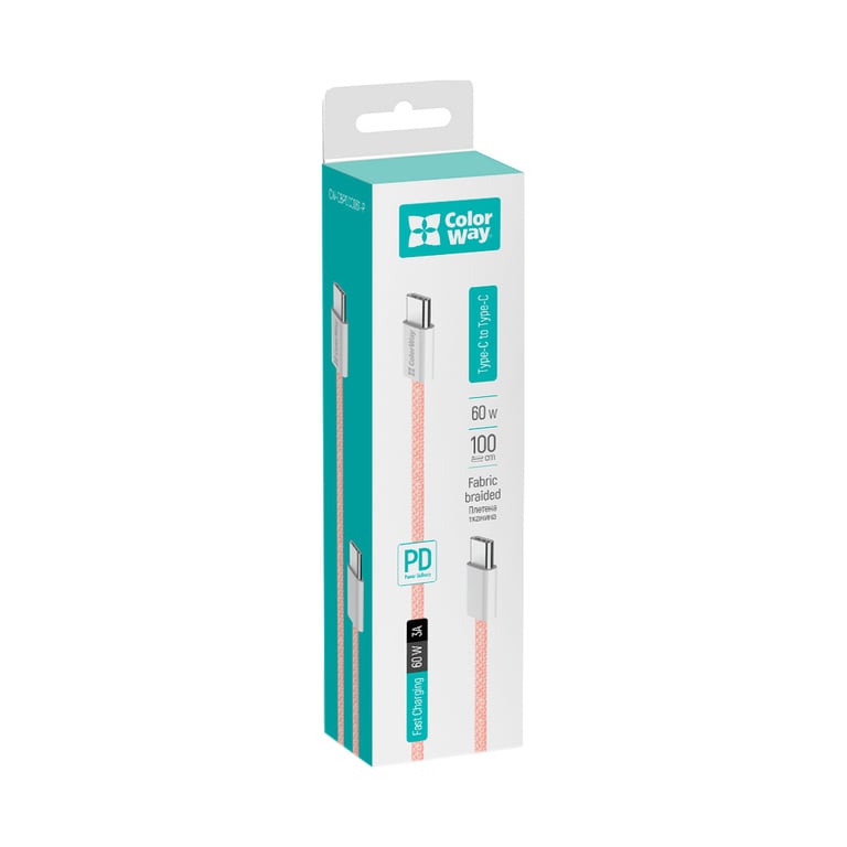 Дата кабель USB-C to USB-C 1.0m 60W 3.0А pink ColorWay (CW-CBPDCC061-P) - фото 6
