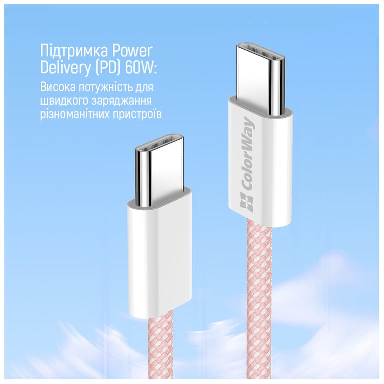 Дата кабель USB-C to USB-C 1.0m 60W 3.0А pink ColorWay (CW-CBPDCC061-P) - фото 7