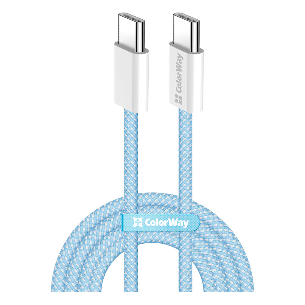 Дата кабель USB-C to USB-C 1.0m 60W 3.0А blue ColorWay (CW-CBPDCC061-BL) - фото 1