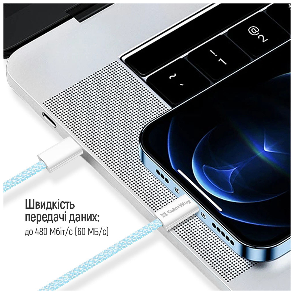 Дата кабель USB-C to USB-C 1.0m 60W 3.0А blue ColorWay (CW-CBPDCC061-BL) - фото 11 Дата кабель USB-C to USB-C 1.0m 60W 3.0А blue ColorWay (CW-CBPDCC061-BL) - фото 11