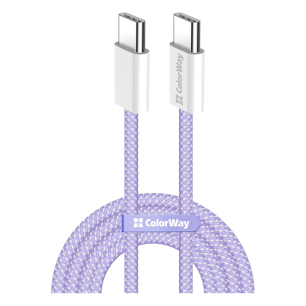 Дата кабель USB-C to USB-C 1.0m 60W 3.0А purple ColorWay (CW-CBPDCC061-PU) - фото 1