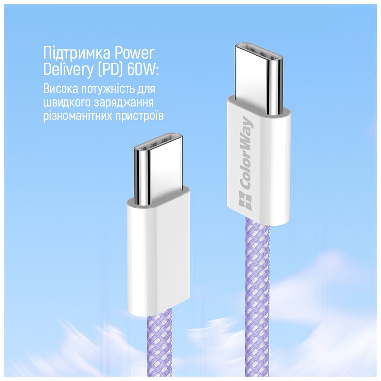 Дата кабель USB-C to USB-C 1.0m 60W 3.0А purple ColorWay (CW-CBPDCC061-PU) - фото 10