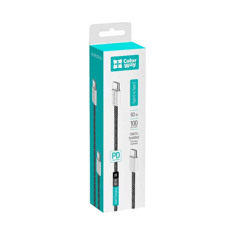 Дата кабель USB-C to USB-C 1.0m 60W 3.0А black ColorWay (CW-CBPDCC061-BK) - фото 6