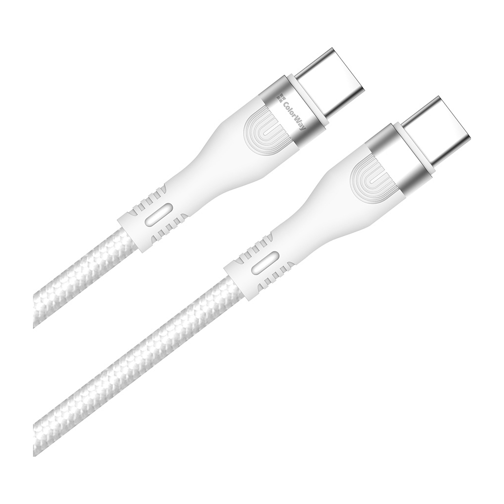 Дата кабель USB-C to USB-C 1.0m (PD Fast Charging 240W) 5А white ColorWay (CW-CBPDCC065-WT) - фото 1