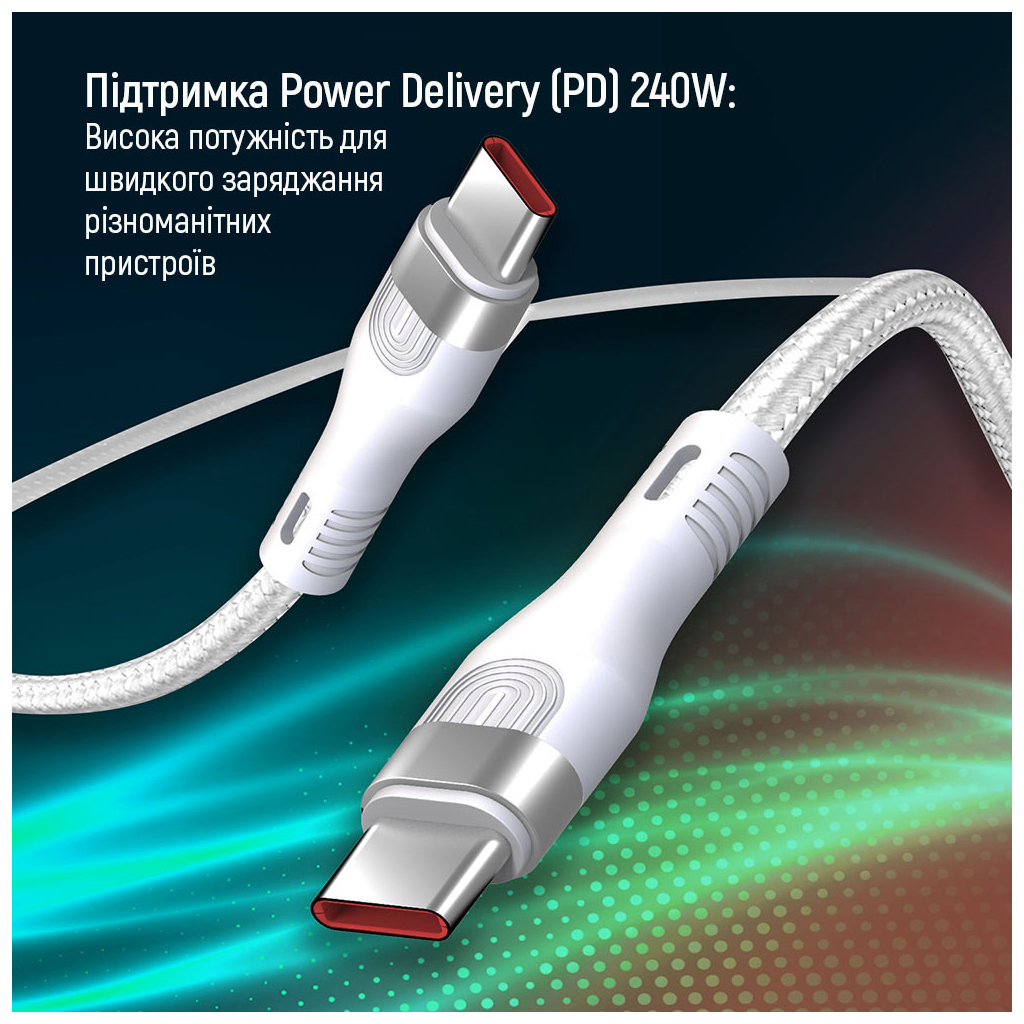 Дата кабель USB-C to USB-C 1.0m (PD Fast Charging 240W) 5А white ColorWay (CW-CBPDCC065-WT) - фото 6 Дата кабель USB-C to USB-C 1.0m (PD Fast Charging 240W) 5А white ColorWay (CW-CBPDCC065-WT) - фото 6