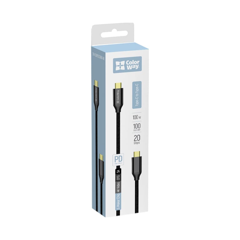 Дата кабель USB-C to USB-C 1.0m USB3.2 (20Gbps 4K PD100W) Gen2 5А black ColorWay (CW-CBPDCC062-BK) - фото 7