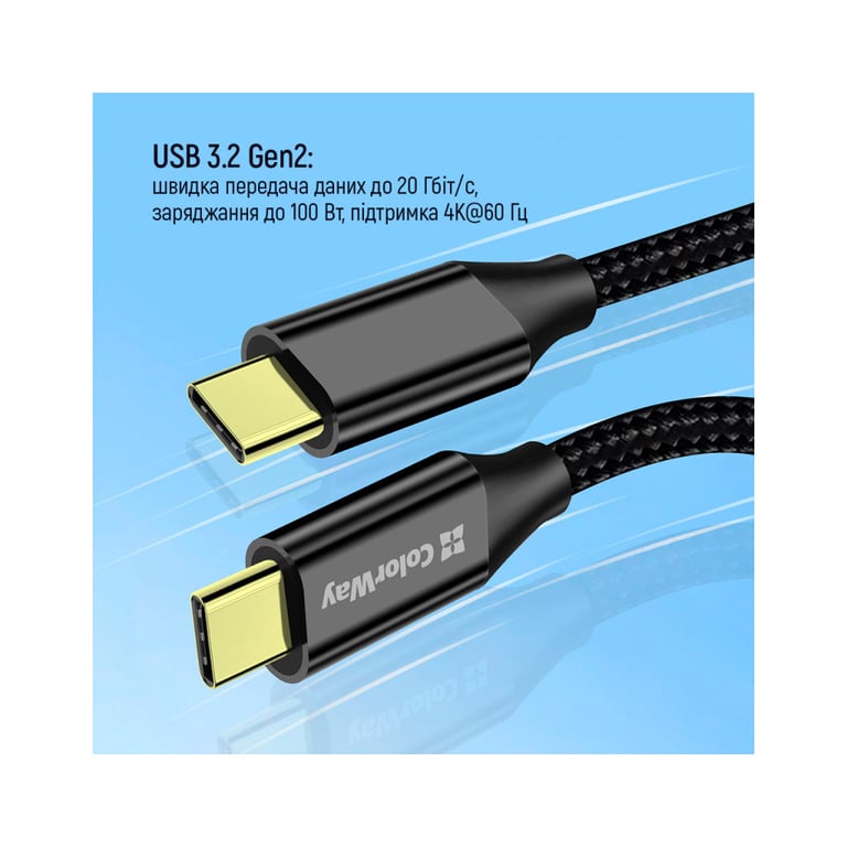 Дата кабель USB-C to USB-C 1.0m USB3.2 (20Gbps 4K PD100W) Gen2 5А black ColorWay (CW-CBPDCC062-BK) - фото 8