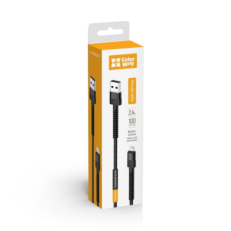 Дата кабель USB-A to Lightning 1.0m 2.4А black ColorWay (CW-CBUL063-BK) - фото 2