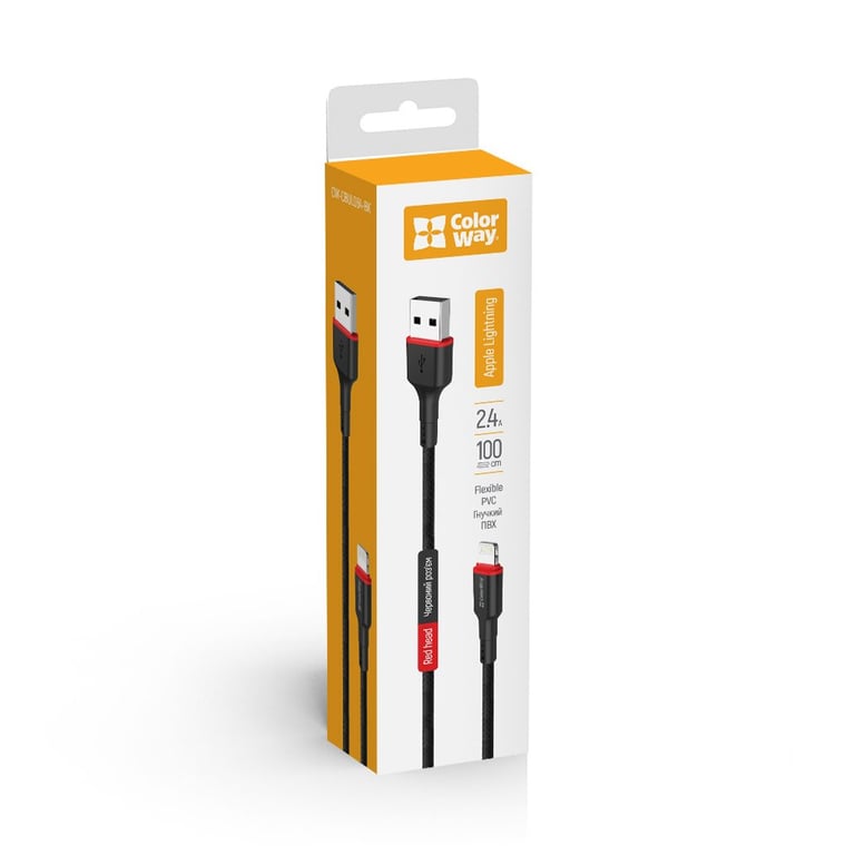 Дата кабель USB 2.0 AM to Lightning 1.0m 2.4А black ColorWay (CW-CBUL064-BK) - фото 2